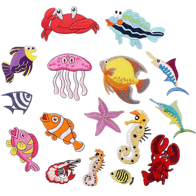 marine life embroidery cloth sticker jellyfish lobster starfish cloth sticker patch sticker foreign trade cartoon crab chapter boy
