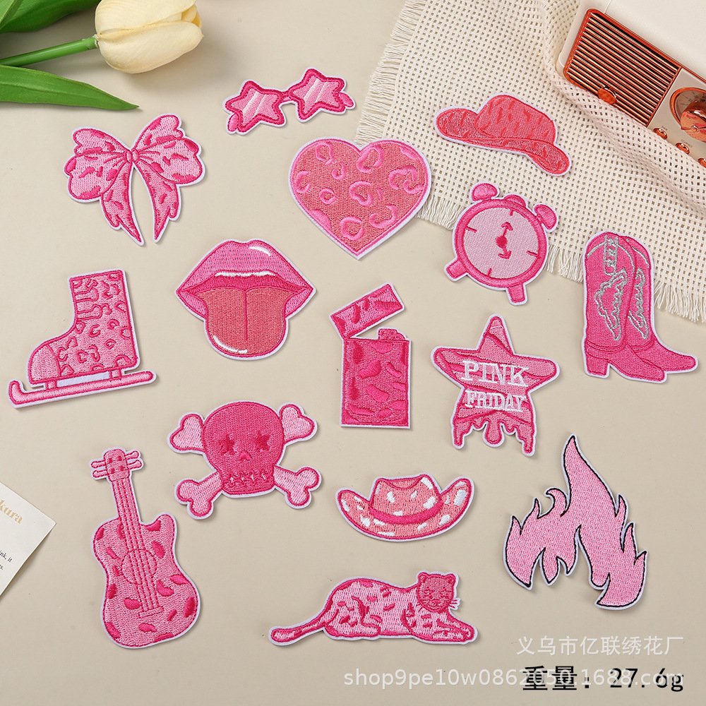 pink embroidery cloth sticker hot melt adhesive hat decoration hairpin accessories embroidery patch sticker