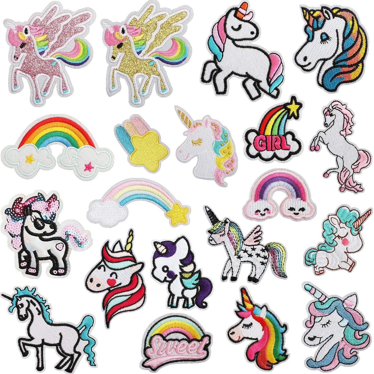 20 packs unicorn embroidery cloth stickers cartoon pony clothes decorative patch stickers