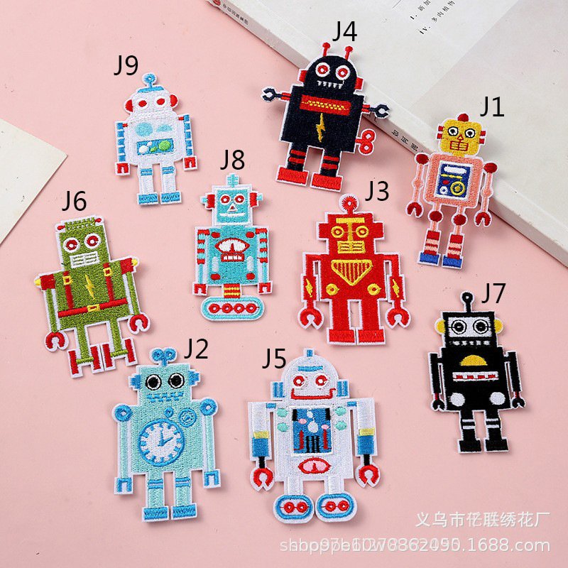 Creative robot cloth sticker cartoon embroidery cloth sticker shoe and socks decorative embroidery label punk style embroidery patch sticker