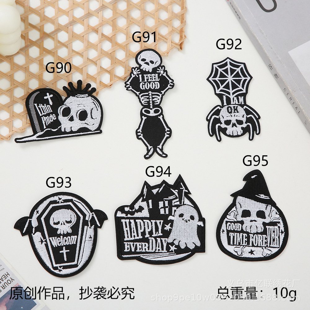 straight hair Halloween cloth sticker punk style decoration embroidery cloth sticker embroidery label clothing hole patch sticker