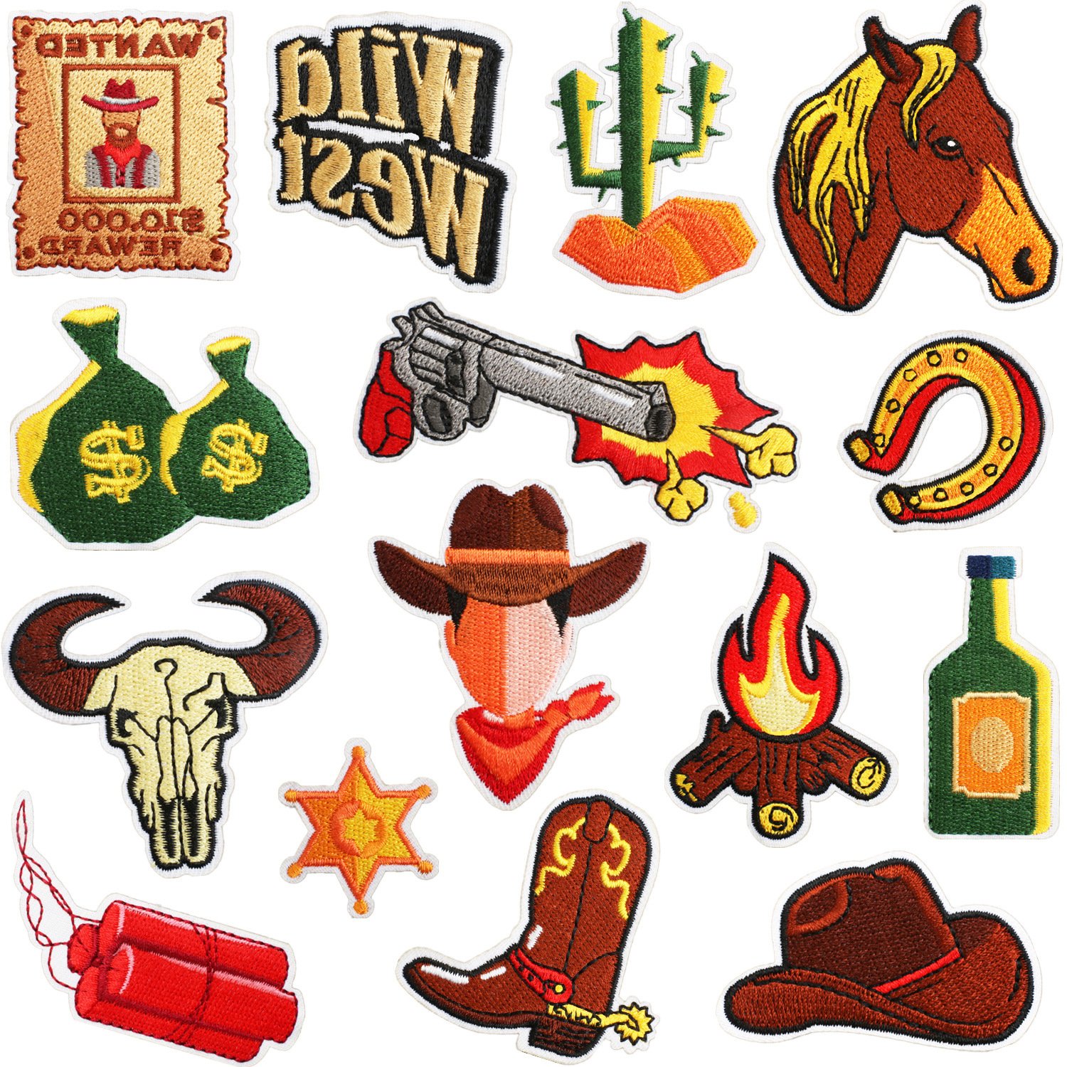 Western Denim Embroidery Cloth Sticker Clothes Decorative Patch Sticker Denim Hat Computer Embroidery Sticker Revolver Ironing