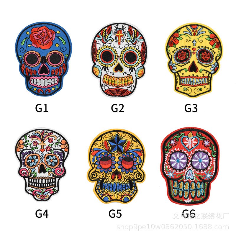 Ghost head embroidery badge round skull cloth sticker shoe hat bag embroidery punk style funny clothing DIY patch