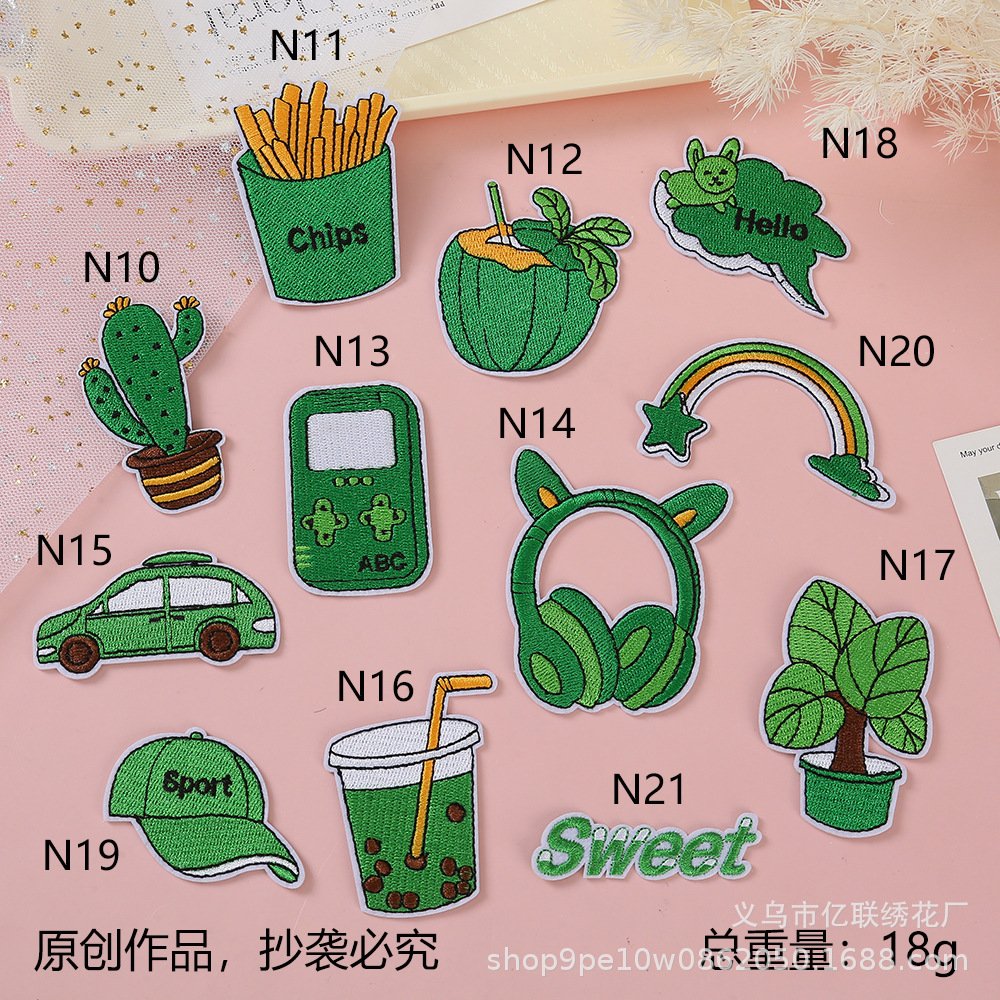 green cloth stickers, earphones, leaves, clothing accessories, cactus embroidery stickers, rainbow embroidery