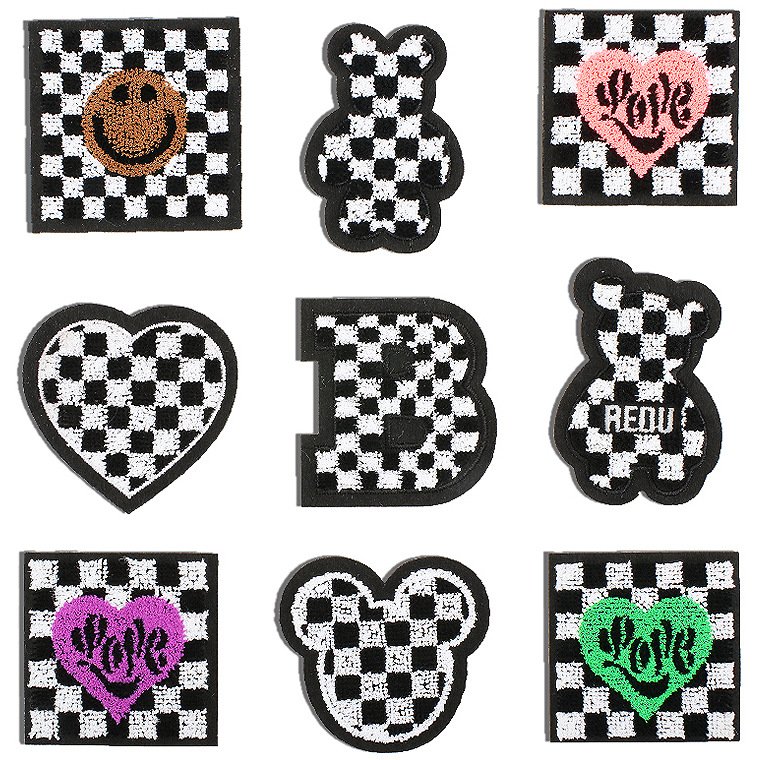 plaid embroidery cloth sticker square love toothbrush embroidery Patches ironing decoration patch sticker wholesale