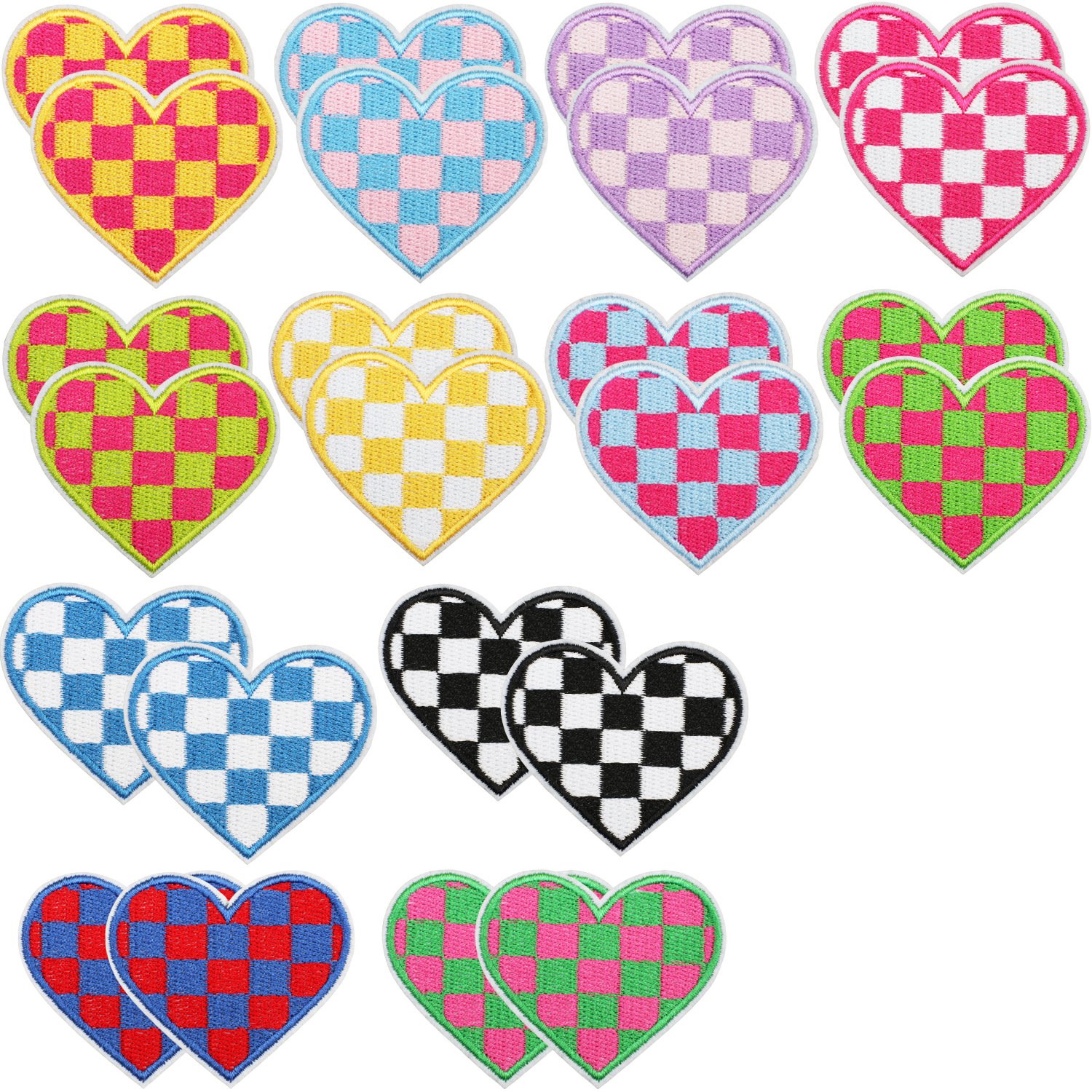 racing grid love embroidery cloth sticker colored peach heart patch sticker clothes