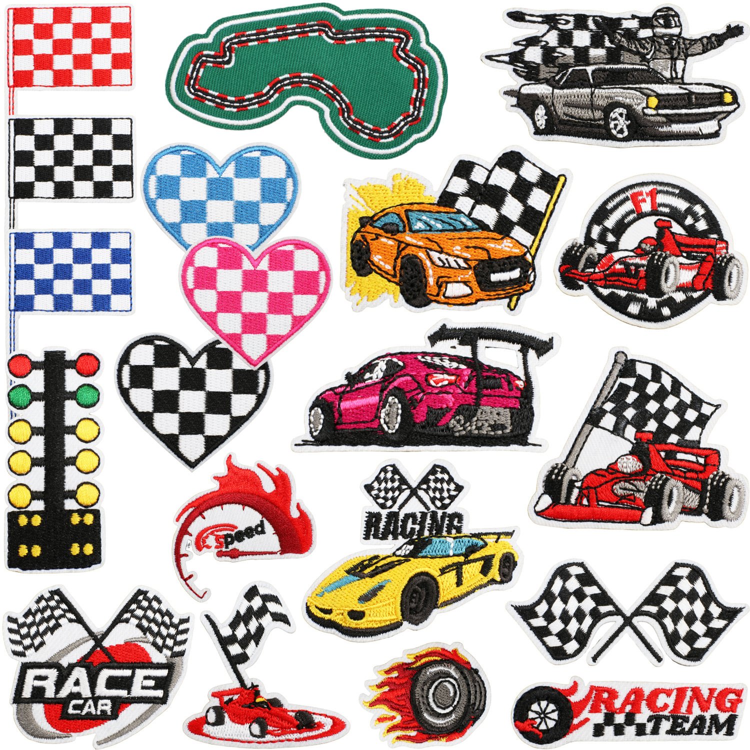 F1 racing track embroidery cloth sticker competition plaid flag decoration patch sticker
