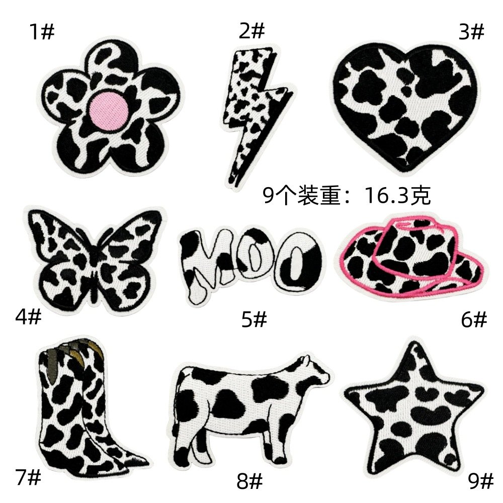 black and white leopard print lightning cloth sticker cartoon love patches sticker children's clothing accessories wholesale computer embroidery labelEmbroidered Iron on Patches for Clothes, Dress, Hat, Jeans, DIY Accessories Patches for Caps Backpacks Vest Harness -JY