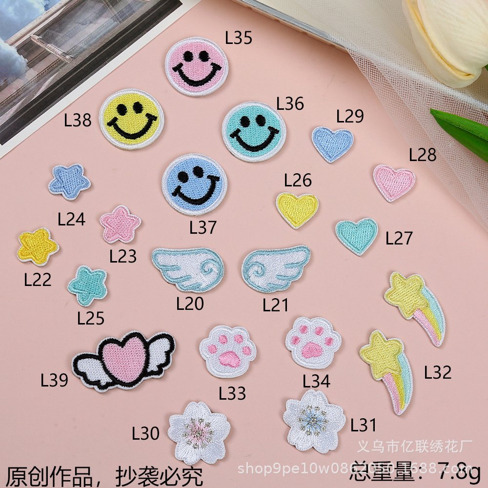 mini cloth sticker cartoon love smiley face embroidery cloth sticker socks towel decoration embroidery standard custom