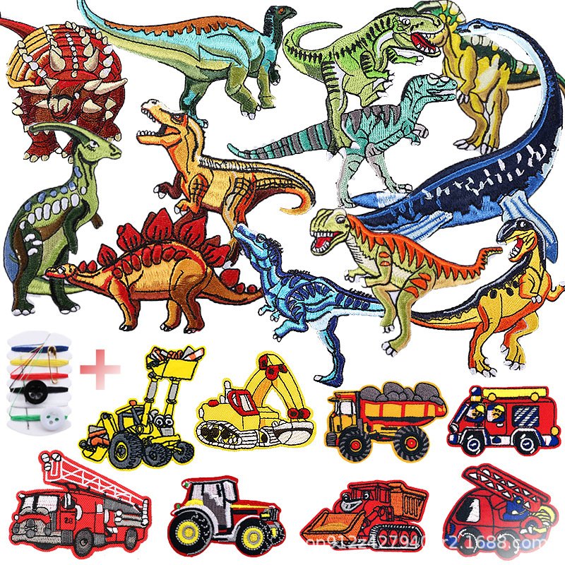 Dinosaur Car Patch Sticker Excavator Embroidery Chapter Label Embroidery Sticker Computer Embroidery Chapter Ironing
