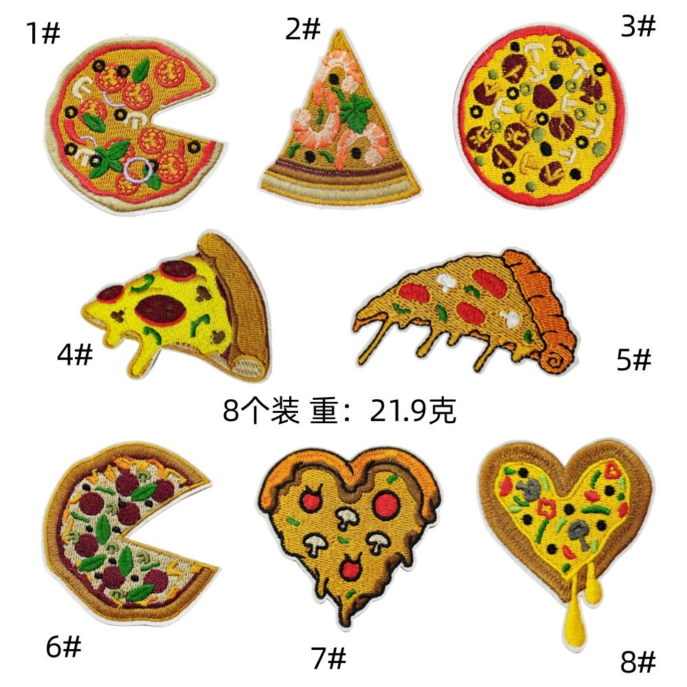 Creative cartoon fun pizza cloth sticker computer embroidery simulation delicious embroidery cloth sticker modeling clothing accessories wholesaleEmbroidered Iron on Patches for Clothes, Dress, Hat, Jeans, DIY Accessories Patches for Caps Backpacks Vest Harness -JY