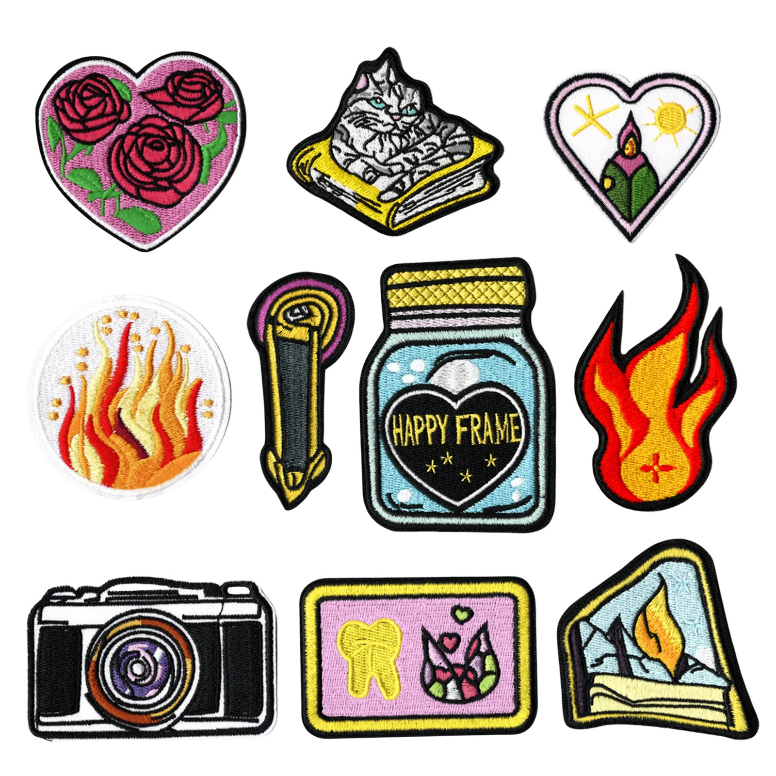 flame embroidery cloth sticker DIY camera flower skull down jacket hole decoration personality patch