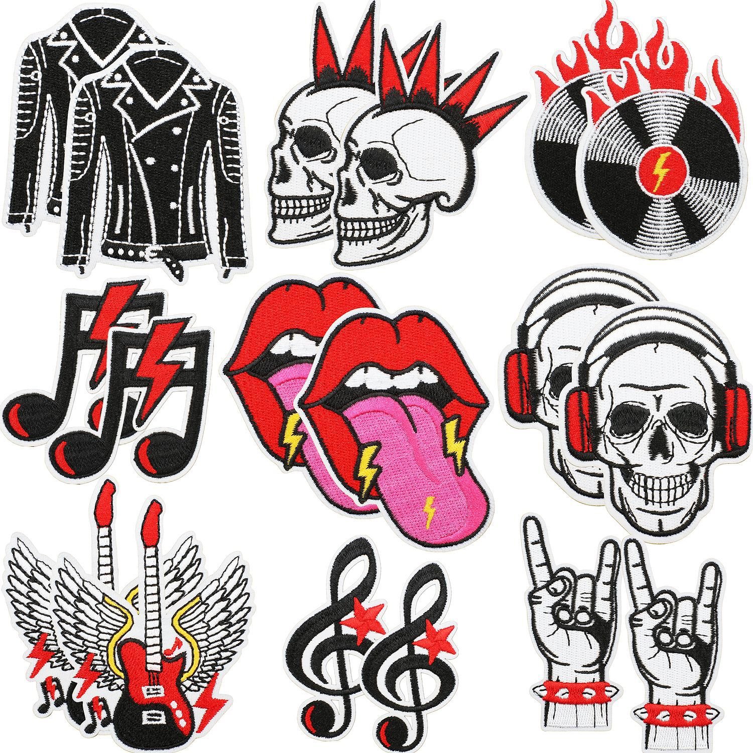 music skull embroidery cloth sticker jacket clothes decoration guitar music note patch sticker mouth embroidery chapter boy